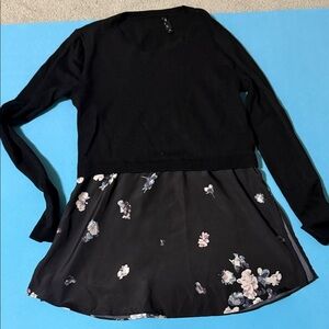 Club Monaco Black Crewneck Sweater with Floral Hem